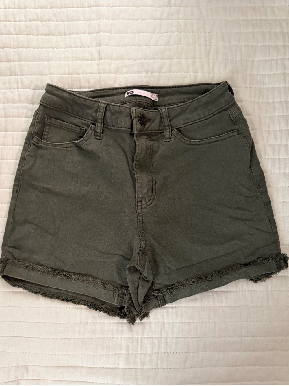 SO Juniors' High-Rise Denim Midi Shorts Olive Green